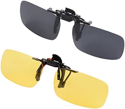 Clip-on Sunglasses, Unisex Polarized Frameless Rectangle Lens Flip Up Clip on Prescription Sunglasses Eyeglass, 2-Piece clip on glasses