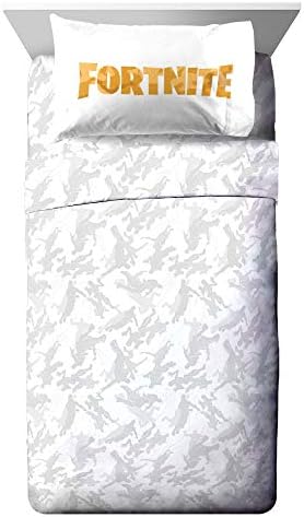 Fortnite-themed comforter set with a bed mattress.