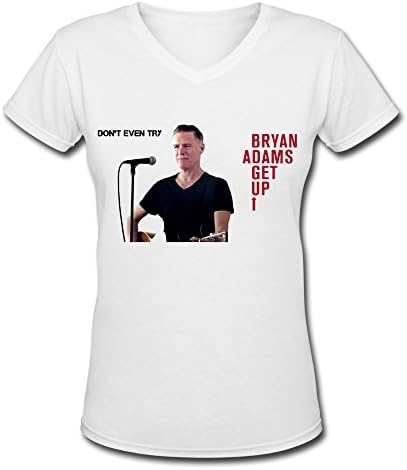 QM Rock Bryan Adams Get Up Tour 2016 V Neck T Shirt For Women White