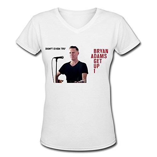 QM Rock Bryan Adams Get Up Tour 2016 V Neck T Shirt For Women White