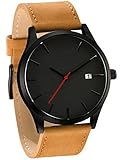 Mens Analog Quartz Watch On Clearance,POTO Leather Band Alloy Dress Wrist Watch Gift Watches RY-429