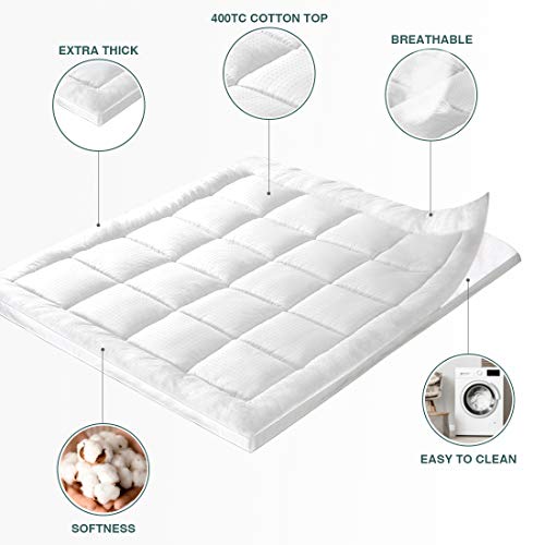 Vonabem Queen Size Extra Thick Cooling Mattress Topper, 400TC Cotton