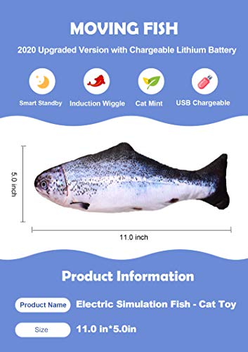 Leven Realistic Cat Kicker Fish Toy, Electric Moving Interactive Cat Toy, Wiggle Fish Catnip Toy, Robotic Motion Sensor Kitten Toy, Plush Cat Teaser, Fun Kitty Toy, Stimulates Cat Hunting Instinct