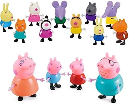 TOYQO Kid's PVC Peppa Pig Family & Friends Forever – Peppa, George, Mummy, Daddy and 10 Friends Toy Set Action Figure Compatible with Peppa Pig Characters (5 to 9.5 cm, Multicolour) -Set of 14