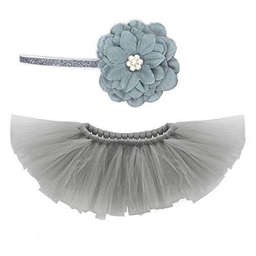 Newborn Girl Photography Props Outfits - Gray Baby Tutu Skirt and Headband Set