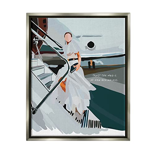 Stupell Industries Magic of New Beginnings Uplifting Woman Boarding Airplane Fl…