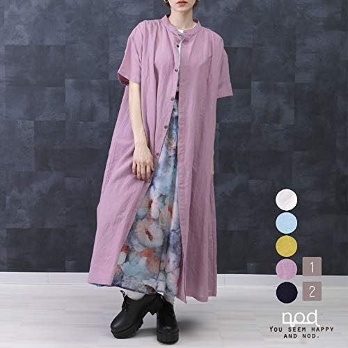 Amazon ロング シャツワンピース 麻 ノーカラー ロング丈 レディース 1 M モスピンク ワンピース チュニック 通販