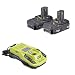 Ryobi 18V P117 Dual Chemistry IntelliPort Charger & Two 18 Volt P102 ONE+ 18-Volt Lithium-Ion Compact Battery (Bulk Packaged) (Renewed)