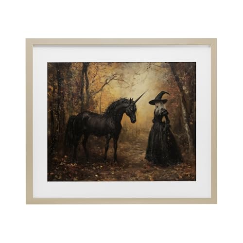 Stupell Industries Witch & Black Unicorn Gray Framed Print Under Glass, design…