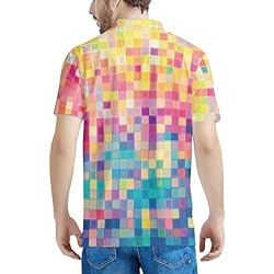 HUGS IDEA Colorful Geometry Mens Golf Shirt Dry Fit