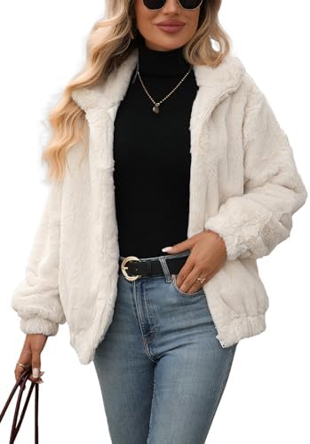 Vipwest Women's Faux Fur Cropped Coat Fall Full Length Sleeve Zip
