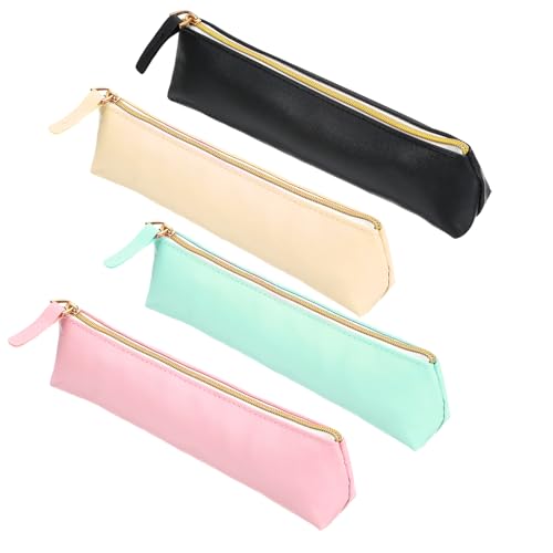 Yuomeaz 4 Pcs Lipstick Pouch, PU Leather Tiny Makeup Lipstick Bag with Zipper, Portable Make up Brush Bag for Make up Brushes, Cosmetic, Lipsticks, Pen, Pencil, Coin (Black Beige Pink Green)
