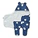 Mamush Newborn Baby Wrap Swaddle Blanket, Bear Ear Hooded Stroller Wrap, Fleece Sleeping Bag, Velcro Sleep Sack for 0-6 Month Infants, Blue w/Stars by