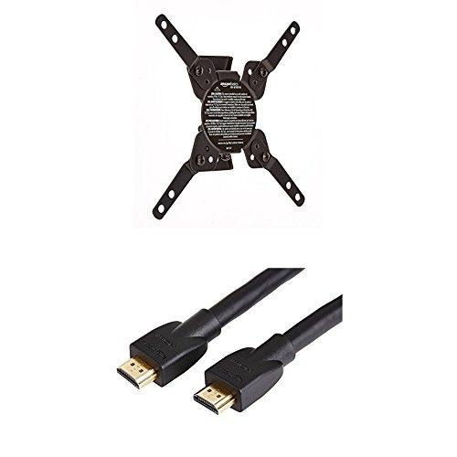 Amazon Basics Soporte de pared inclinable para TV de alta resistencia para televisores de 12 a 39 pulgadas y cable HDMI de alta velocidad - 15 pies (último estándar)
