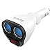 2 Sockets 12V/24V Cigarette Lighter Splitter, 3.4A Dual USB Car Charger Adapter with Voltage Display (White)