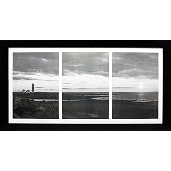 8x16 Collage Black Gallery Picture Frame with Three 5x7 Inch Openings - Wide Molding - Includes Both Attached Hanging Hardware and Desktop Easel - Display Three 5 x 7 Photos Horizontal or Vertical