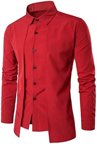 AmyDong Hot Sale Men Casual Shirt Long Sleeve Business Slim Dress Shirt T Shirt Top Two Pairs of Personalized Double-Shirt (M, Red)