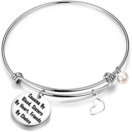 Cousin Bracelet Cousins By Blood Sisters By Heart Friends By Choice Bangle Cousin Jewelry Gift for Cousins (Silver)