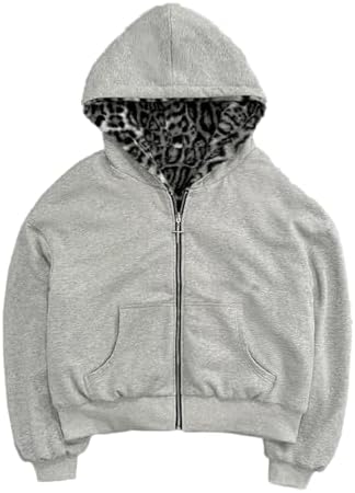 Amazon.com: CUTEGAL Zip Up Hoodie Oversized Leopard Print Jacket