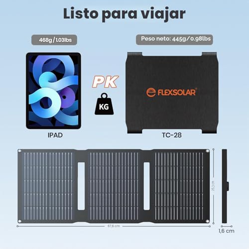 Flexsolar 28W Solar Panel 12V Solar Battery Charger Solar Module IP67 Waterproof Portable Battery Charger with USB DC SAE Cable for Car Boat Motorcycle Trailer