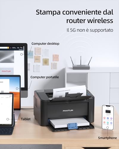 PANTUM P2502W Wifi Laser Printer, Black and White, 22 ppm, USB, Compact Single Function for Home Small Office