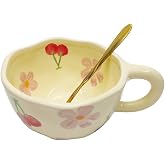 Ceramic Coffee Mug, Cute Floral Design Tea Cup 8.5 oz, Aesthetic Vintage Porcelain Latte Mug for Milk, Cocoa, Cappuccino, Home &amp; Office, Ideal Gift for Women &amp; Mom