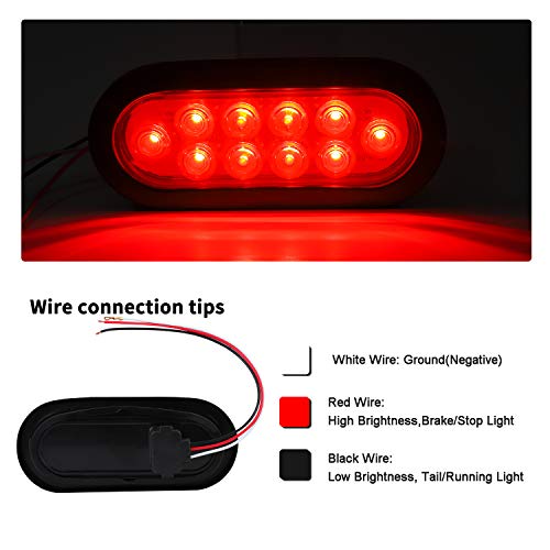 Donepart 6 Inch Oval Trailer Lights Red LED Flatbed Tail Lights Surface Mount Stop Running Turn Signal Brake Lights for Flatbed Jeep RV Trucks Trailer Horse Trailer (4 Pcs)