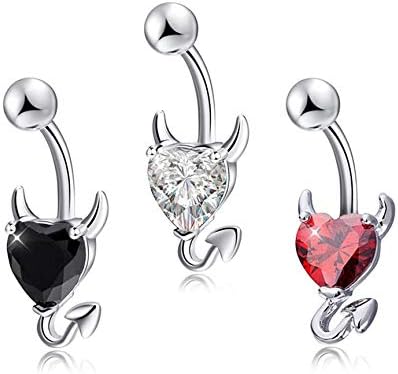 Graptopk Devil Heart Zircon Piercing Navel Surgical Navel Piercing Belly Button Ring