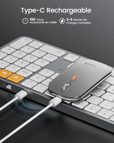 ProtoArc KM100-A Wireless Keyboard Mouse Mac Retro Illuminated, AZERTY Bluetooth Keyboard and Mouse Set, Flat White Multi-Device Keyboard for MacBook Pro, MacBook Air, iPhone, iPad