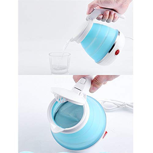 Puyujin Ultrathin Upgraded Food Grade Silicone Travel Foldable Electric Kettle Boil Dry Protection Portable with Dual Voltage and Separable Power Cord, 555ML 110-220V US Plug (Blue)