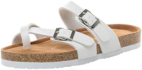 FORUU Womens Cross Toe Strap Flat Sandals Beach Shoes Thick-Soled Cork Slippers
