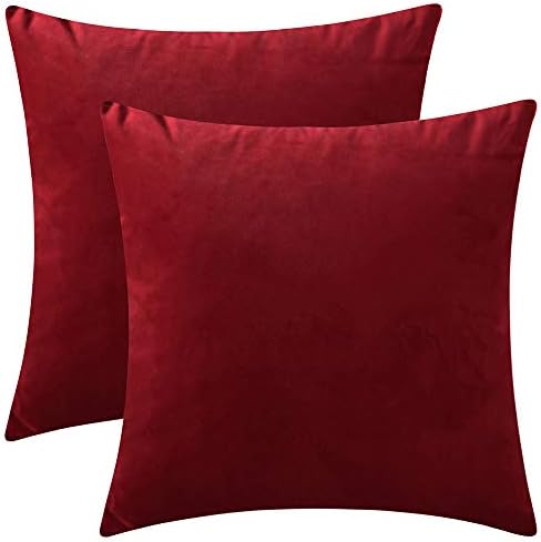Rythome Set of 2 Kids Comfortable Throw Pillow Cover for Bedding, Decorative Accent Cushion Sham Case for Couch Sofa, Soft Solid Velvet with Zipper Hidden - 12"x12", Wine Red