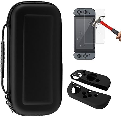 Nintendo Switch Carrying Case,[3 in 1] Portable Nintendo Switch Protector Kits Tempered Glass Screen Protectors + Joy-Con Gel Guards Cover with Thumb Grips Caps Protective for Nintendo Switch