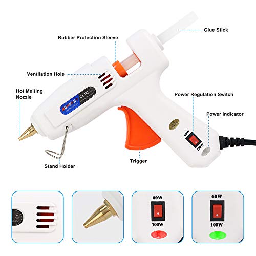 AONOKOY 60/100W Hot Glue Gun, Full Size (Not Mini) Dual Power Heavy Duty High Temp Melt Glue Gun Kit with 20 Pcs Glue Sticks(0.43'' x 5.9") for Arts & Crafts, Quick Repairs, Festival Decoration