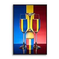 Framed Canvas Wall Art Wine Glass Canvas Prints Home Artwork Decoration for Living Room,Bedroom - 16x24 inches