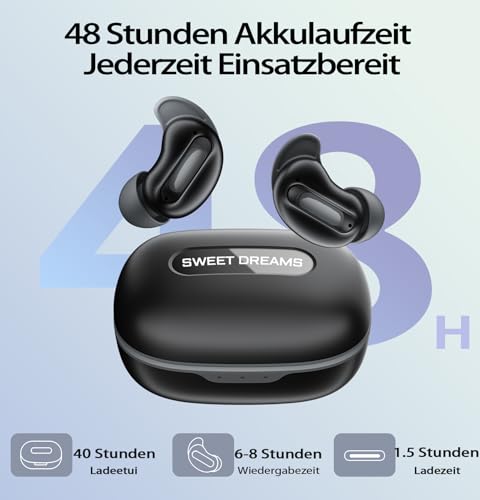 Bluetooth Headphones, Sleep Headphones, In-Ear Headphones, Wireless Bluetooth 5.4, Hi-Fi Sound with ANC+ENC 4 Microphones, 48H Headphones, IPX7 Sleep Mode without Warnings, Comfortable Side Sleepers