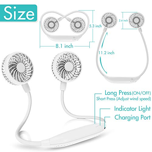 AMACOOL Neck Fan 2600mah Battery Operated Neckband Fan HandFree