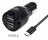 Asus Zenfone V Fast Charger Type-C 2.0 Cable Kit Black! [1 Dual USB Car Charger + 3 FT Type C USB Cable] 2 in 1 Accessory Kit