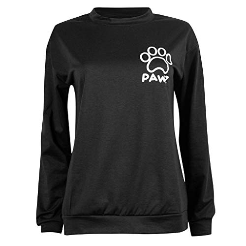 Women's Casual PAWZ Dog Love Print Pullover Hoodie Long Sleeve Sweatshirt Drawstring Pocket Autumn Winter Tops Black - Thumbnail 2