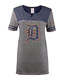 MLB Detroit Tigers Oversized Top with Contrast Yoke and Split Henley, Grey, Small