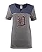 MLB Detroit Tigers Oversized Top with Contrast Yoke and Split Henley, Grey, Small