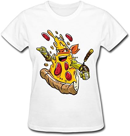 GENPO Pizza Ninja Nunchaku Womens Short Sleeve T-Shirt Size S White