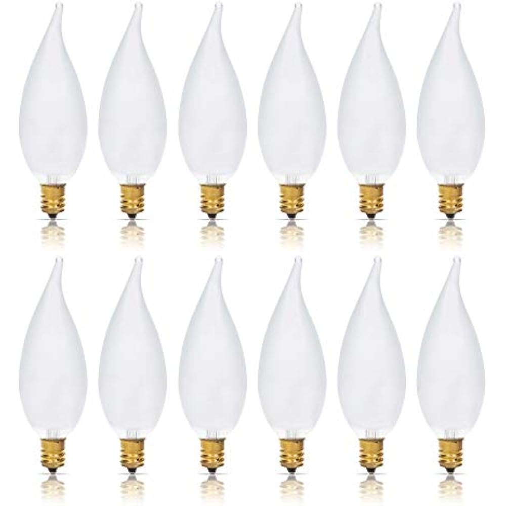 Candelabra Flame Tip Frosted CA10 40W E12 Base (12 Pack) Decorative