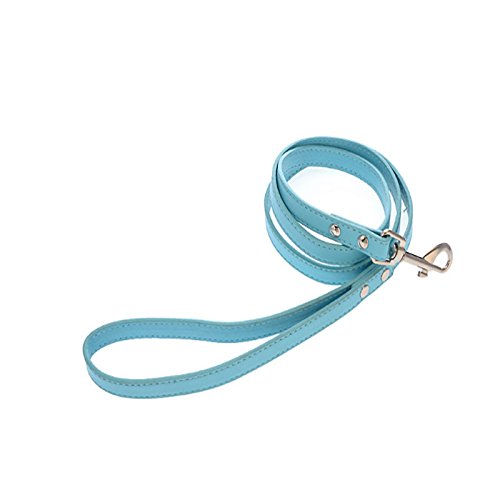 Bling Rhinestone PU Leather and Crystal Diamond Puppy Collar for Pet Dog Cat Collar with leash (XS, Blue) - Thumbnail 2