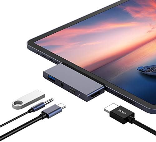 USB C Hub Adapter for 2018 iPad Pro Microsoft Surface Go, JoyGeek Magnetic Type C Adaptor Dongle with 4K HDMI, USB-C PD 60W Charge, 3.5mm Headphone Jack Docking Station and USB 3.0