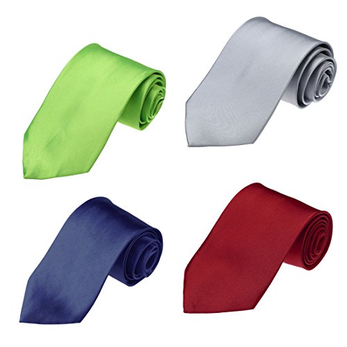 Dan Smith DAKE0009 Men's Neck Ties Microfiber Multicolors Plains 4 Pack Ties Gift For Fashion