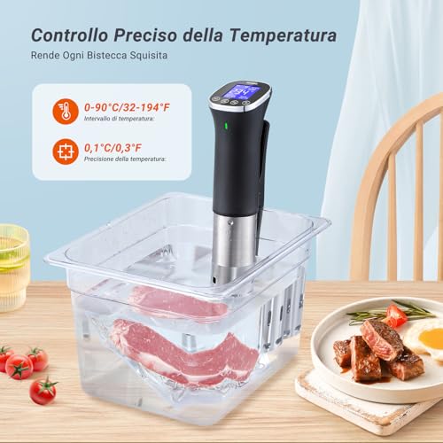 INKBIRD Wifi Sous Vide Roner, WLAN Professional Roner Kitchen, 0-90°C Low Temperature Cooking and Timer | Recipes APP, LCD, 1000W, IPX7 Waterproof, ±0.1°C Precise and Constant Temperature, ISV-300W