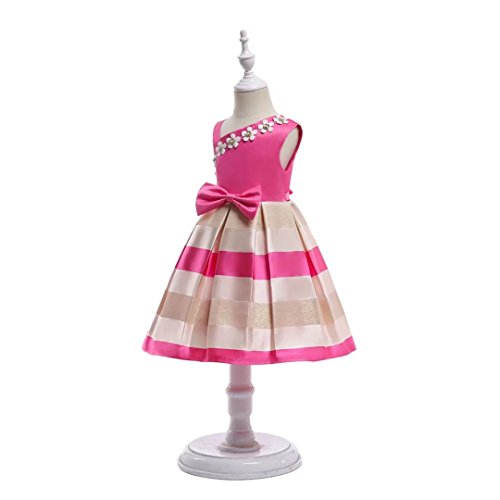 AYOMIS Litter Big Girl Dress Princess Gowns Bow Party Wedding Dresses(Rose,4-5Y)