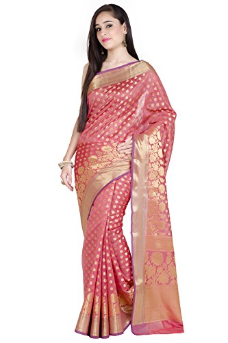 Chandrakala women s peach cotton silk banarasi saree(12…