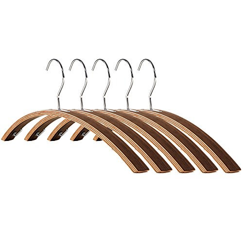 E+HANGER Wooden Suit/Coat hanger super stylish high-end walnut hanger with sturdy double screwed chrome hook and skirt/dress hooks underneath-Natural finishing-5pack